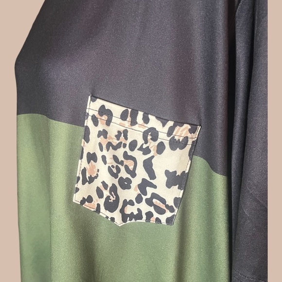 NWT Plus Size Color Block Crew Neck T-Shirt Womens Plus Size Clothing army green - Picture 3 of 6